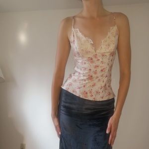 Guess floral silky cami / tank top with lace